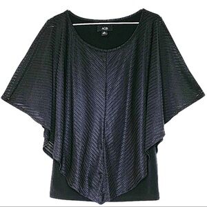 AGB Blouse Black Handkerchief layered Diagonal stripes Flattering Size Medium